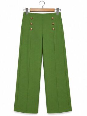 Reserved Olive Green High Rise Wide Leg Gold Button Trousers XL
